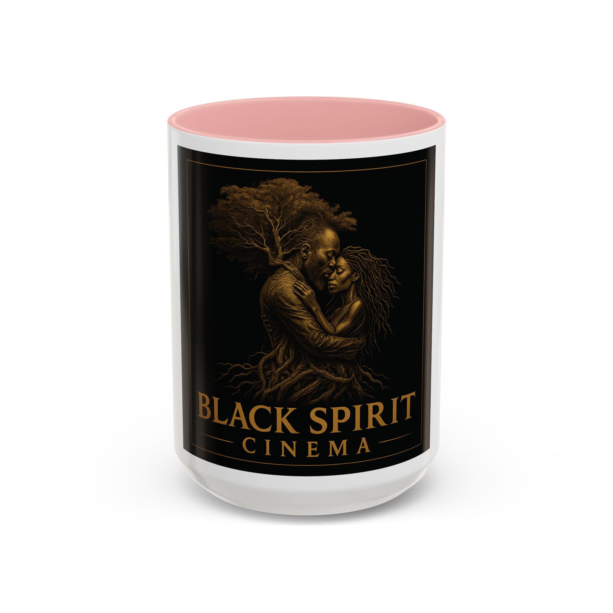 Black Spirit Cinema Accent Coffee Mug — Afrocentric Couple Art (11/15oz)