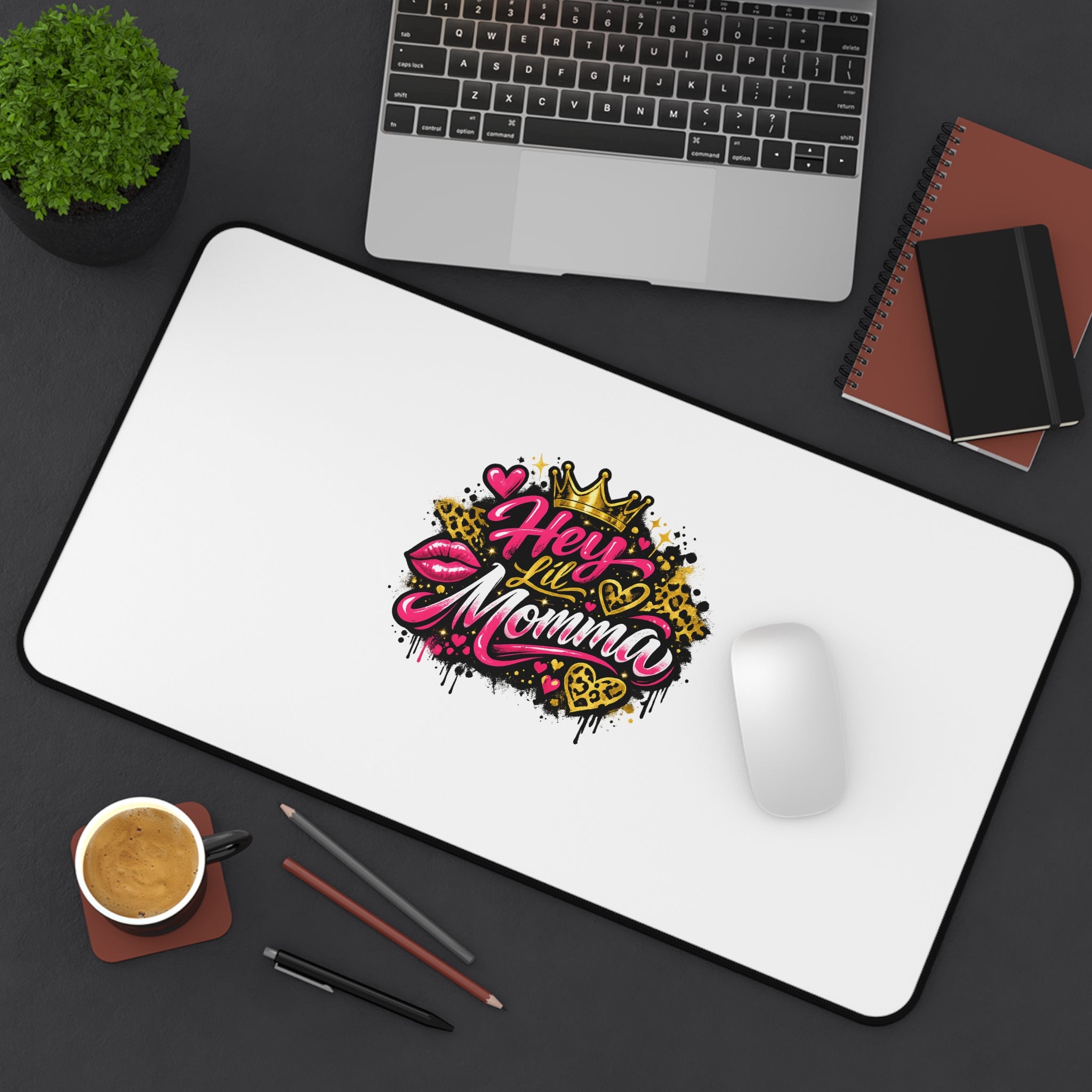 Hey Momma Desk Mat — Bold Retro Pop Art Mouse Pad for Moms