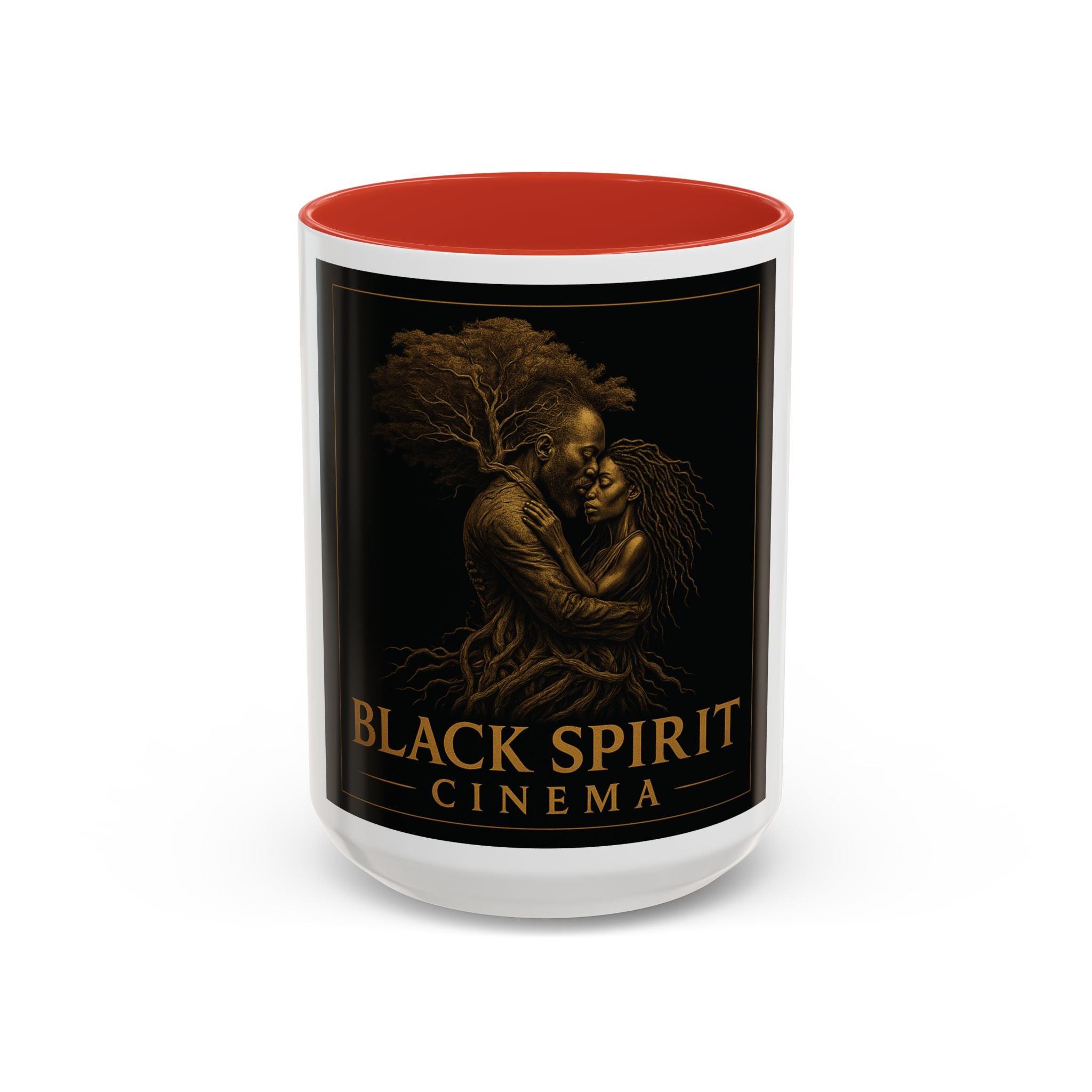Black Spirit Cinema Accent Coffee Mug — Afrocentric Couple Art (11/15oz)