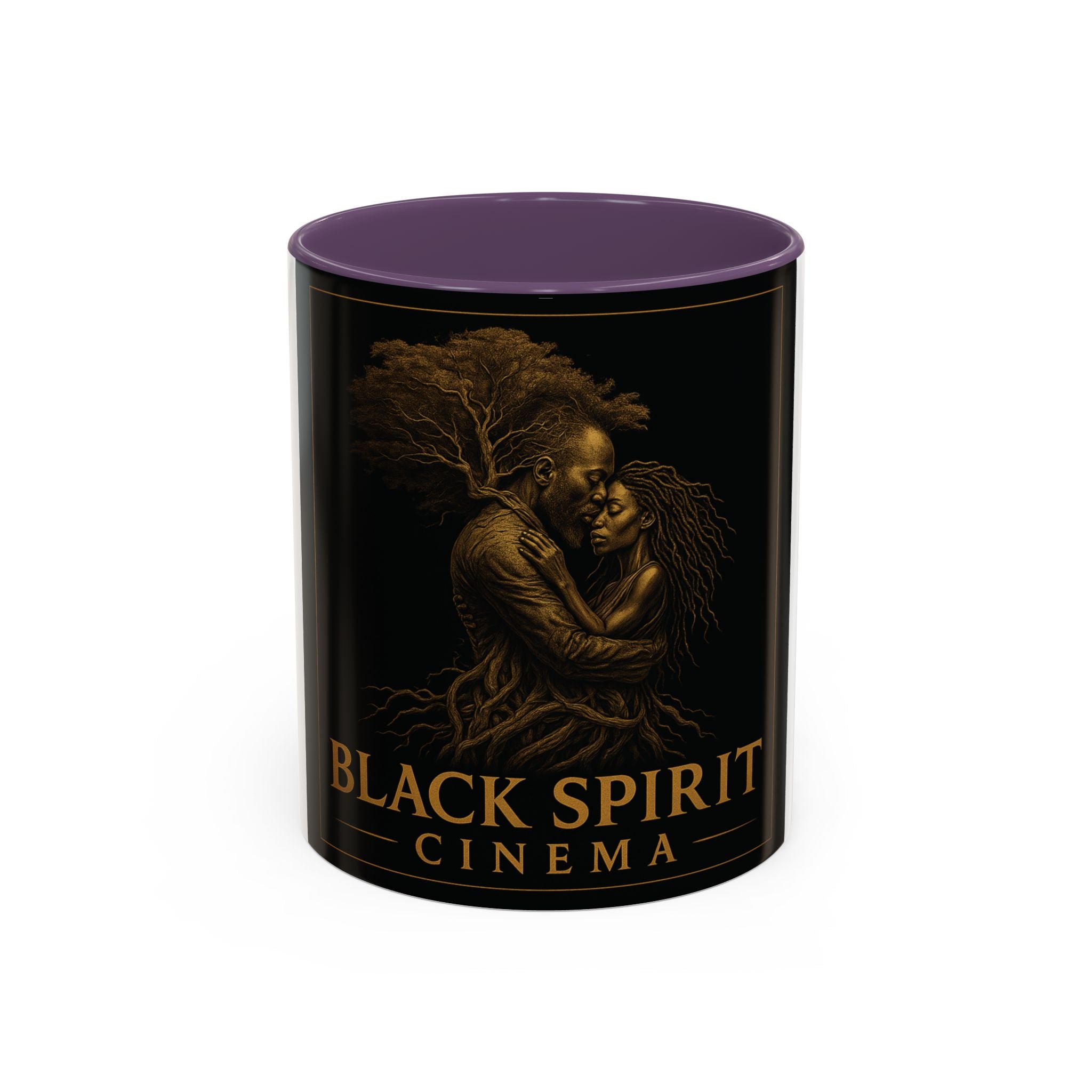 Black Spirit Cinema Accent Coffee Mug — Afrocentric Couple Art (11/15oz)
