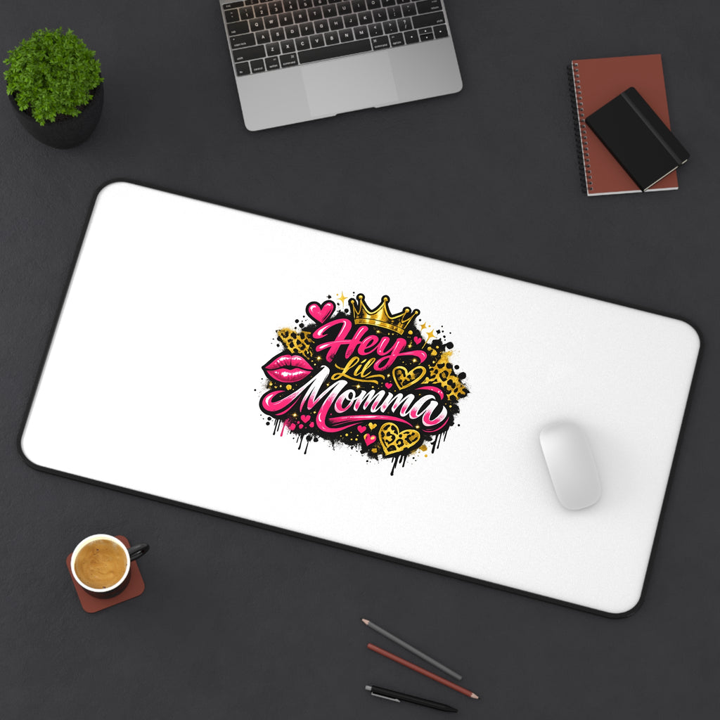 Hey Momma Desk Mat — Bold Retro Pop Art Mouse Pad for Moms