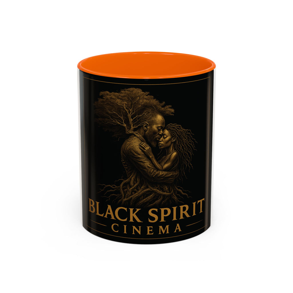 Black Spirit Cinema Accent Coffee Mug — Afrocentric Couple Art (11/15oz)