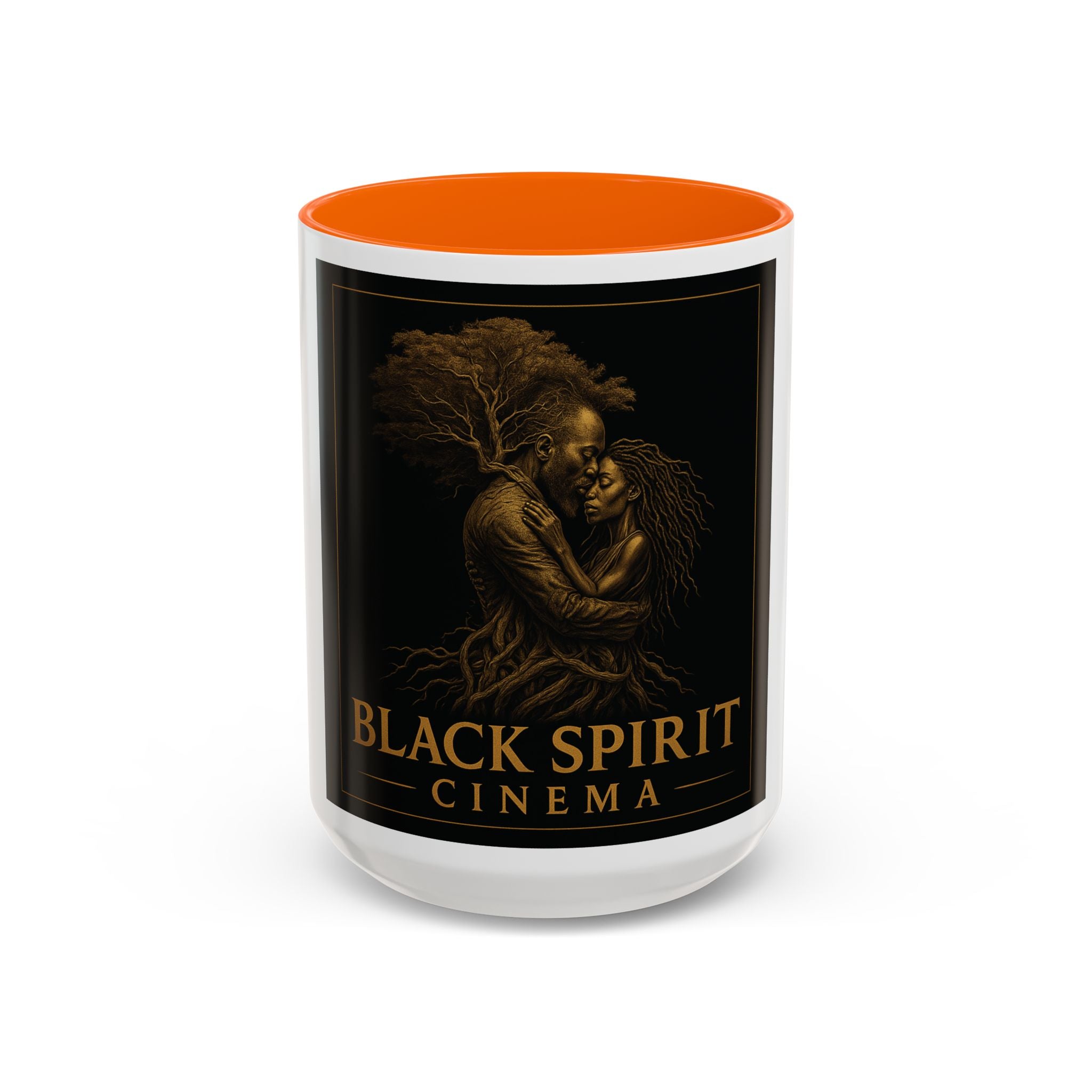 Black Spirit Cinema Accent Coffee Mug — Afrocentric Couple Art (11/15oz)