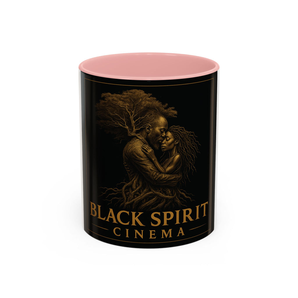 Black Spirit Cinema Accent Coffee Mug — Afrocentric Couple Art (11/15oz)