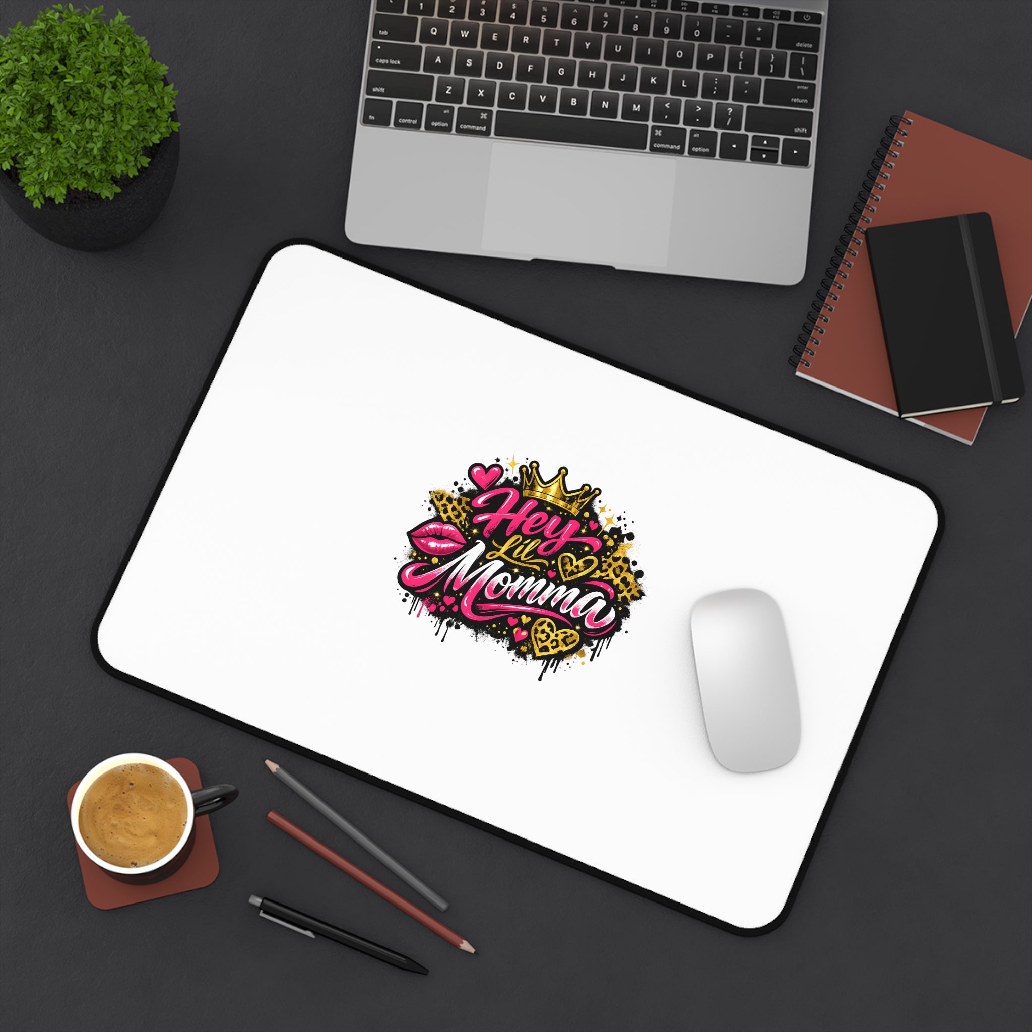 Hey Momma Desk Mat — Bold Retro Pop Art Mouse Pad for Moms