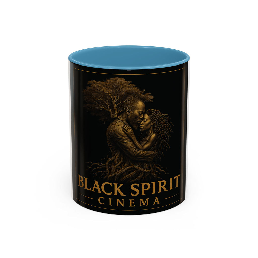 Black Spirit Cinema Accent Coffee Mug — Afrocentric Couple Art (11/15oz)