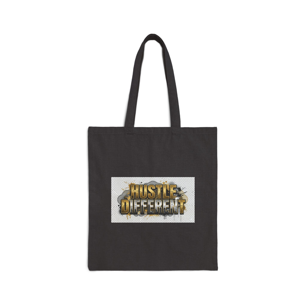 Canvas Tote Bag — ‘Hustle Different’ Gold Street-Style Graphic