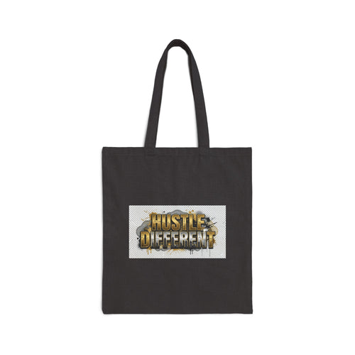 Canvas Tote Bag — ‘Hustle Different’ Gold Street-Style Graphic