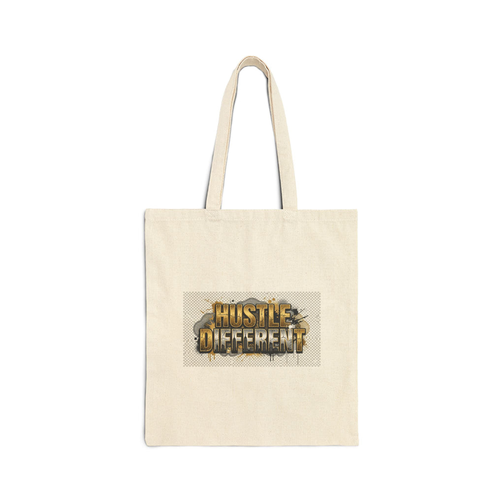 Canvas Tote Bag — ‘Hustle Different’ Gold Street-Style Graphic