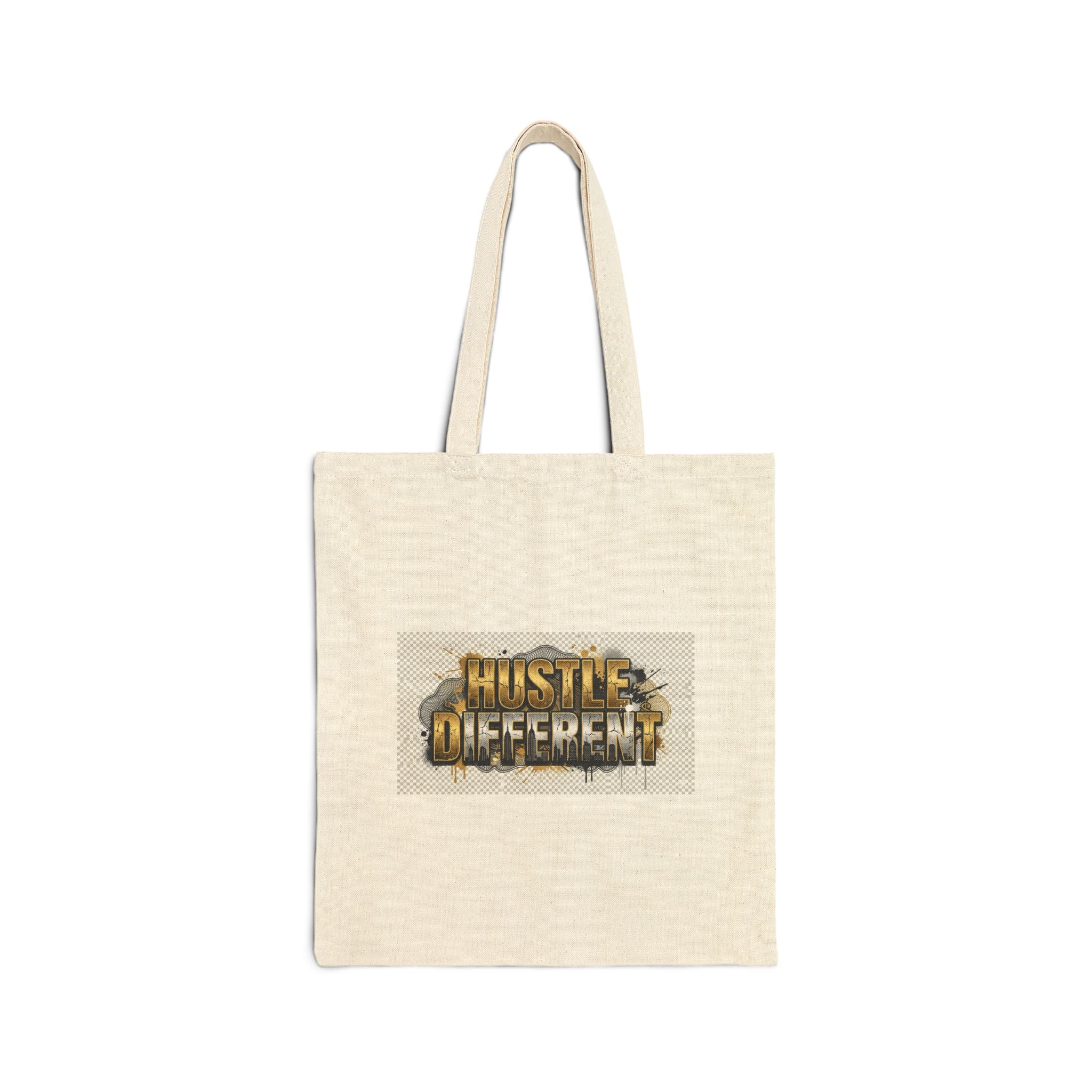 Canvas Tote Bag — ‘Hustle Different’ Gold Street-Style Graphic