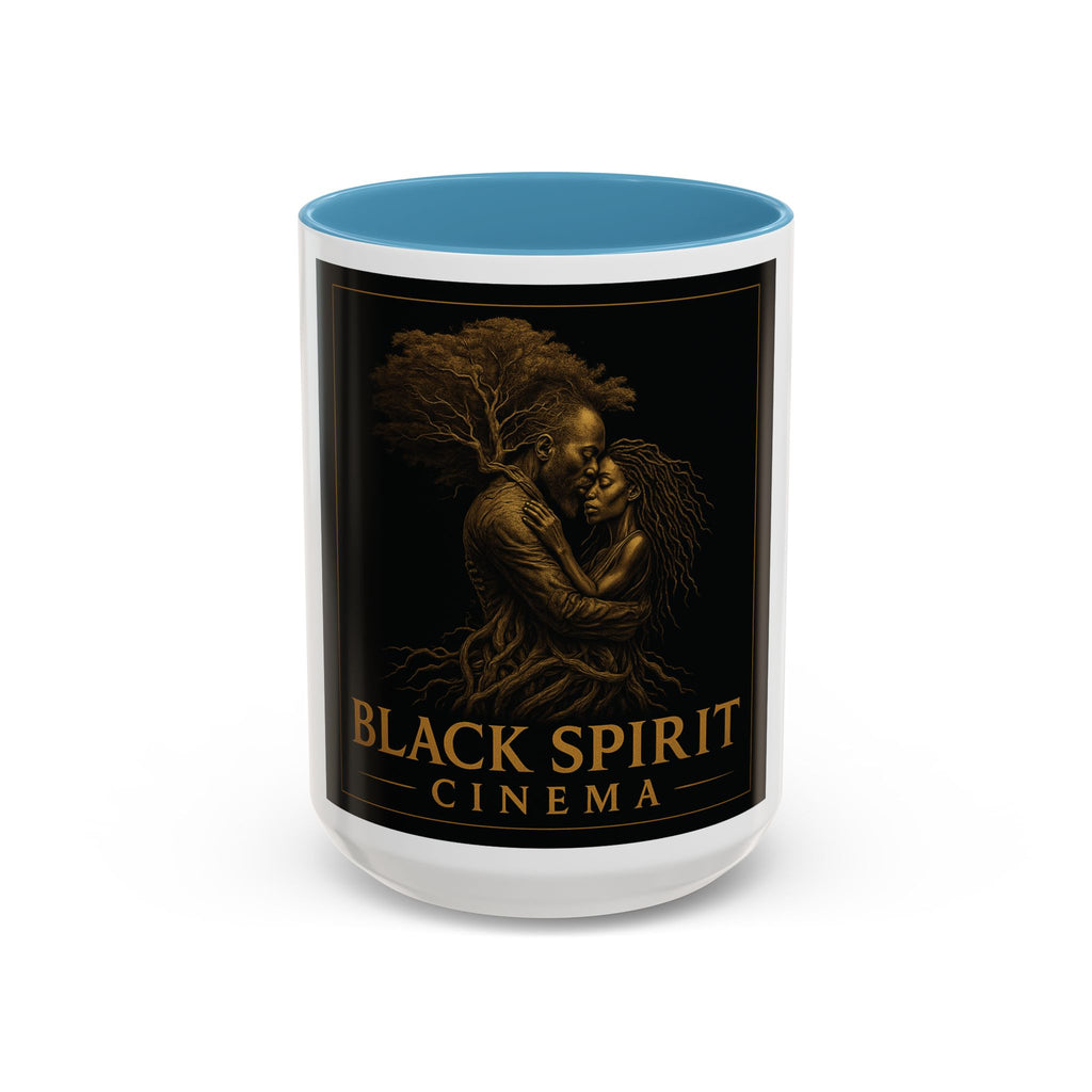 Black Spirit Cinema Accent Coffee Mug — Afrocentric Couple Art (11/15oz)