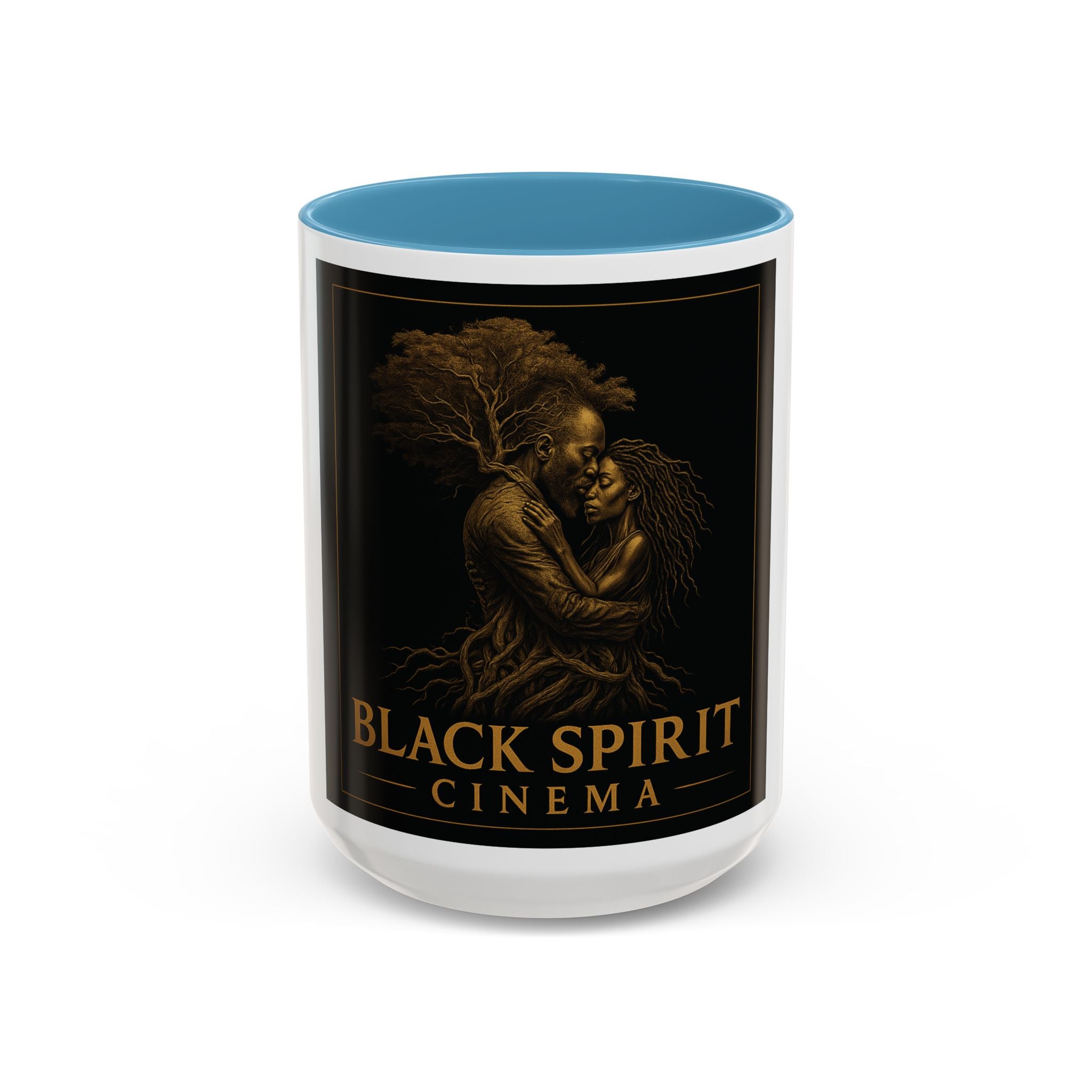 Black Spirit Cinema Accent Coffee Mug — Afrocentric Couple Art (11/15oz)